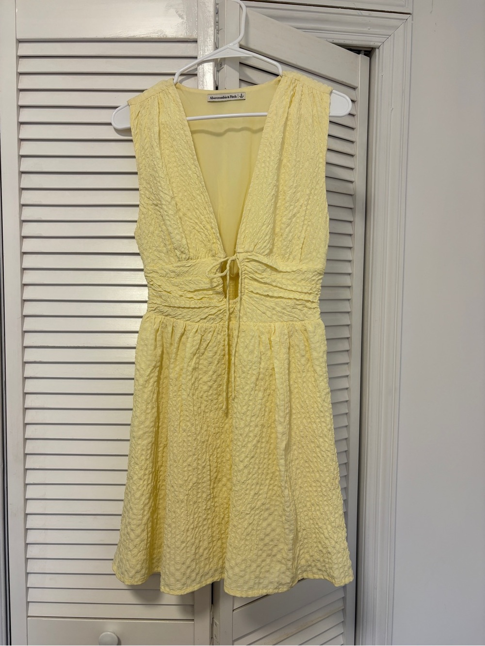 Abercrombie Light Yellow Textured V-Neck Summer Dress